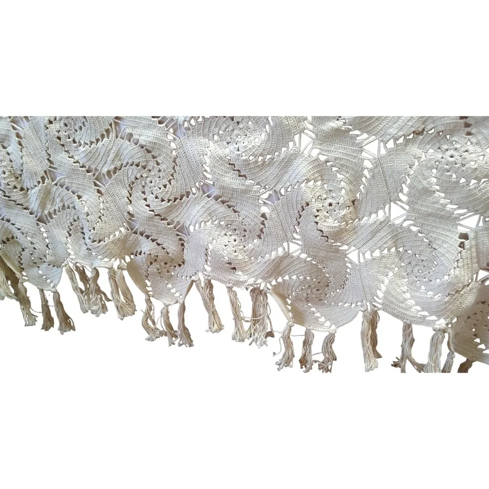 Vintage Handmade Crocheted Bedspread‎ Cotton Thread Full Queen Cottage Core SEE